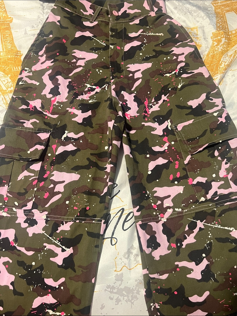 PrettyLittleThing Olive & Pink Camo Cargo Overalls
